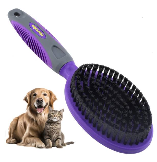 Hertzko Bristle Brush For Dogs and Cats with Long or Short Hair - Dense Bristles Remove Loose Hair from Top Coat, Removes Tangles, Dander, Dust, Trapped